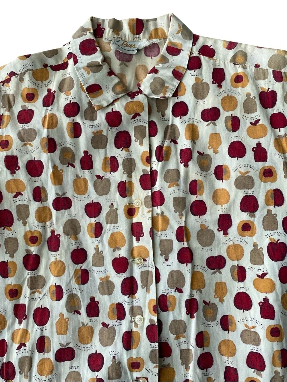 Russ vintage 60’s Red A-Line Skirt with Apple Printed Button-Up Top